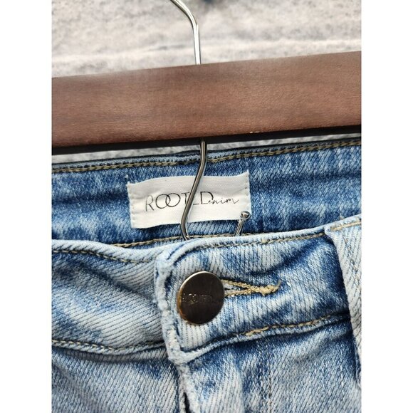 Root Denim Light Wash Distressed Raw Hem Skinny Jeans Size 7 - Picture 2 of 6